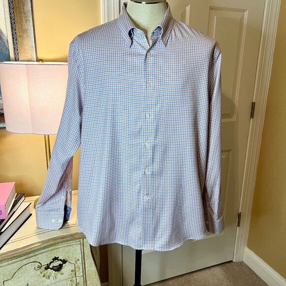 NWOT Men's Egara Modern Fit Slim Stretch Shirt in Plaid Check Size XL - Picture 2 of 4